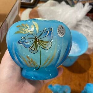 Fenton Hand-Painted Sky Blue Glass with Butterflies